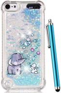 🐘 caiyunl glitter liquid quicksand ipod touch 6 case - blue elephant, protective cute cover for ipod touch 6th gen/5th gen logo