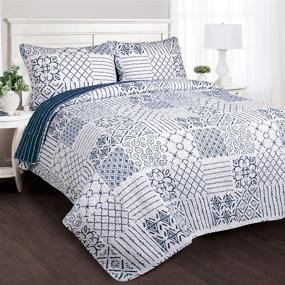 img 4 attached to Stylish Lush Decor Monique Reversible Blue Quilt Set - Full Queen