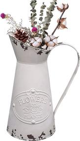img 3 attached to MISIXILE French Style Vintage White Large Vase – Rustic Primitive Metal Jug Pitcher for Home, Wedding, or Café Décor (11-Inch, White)