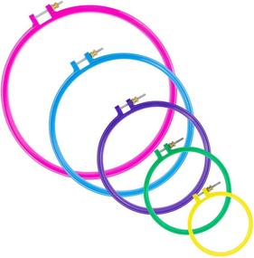 img 4 attached to 🌈 Multicolor Plastic Cross Stitch Frame Kit: 5-Piece Embroidery Hoop Set for Stamped Cross Stitch Kits