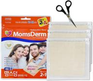 🩹 momsderm hydrocolloid transparent cuttable adhesive bandage (pack of 3) - 4 x 4 inch extra large korean wound cover: stretch dressing, waterproof bandages, fast healing, wound care first aid bandaid patch логотип