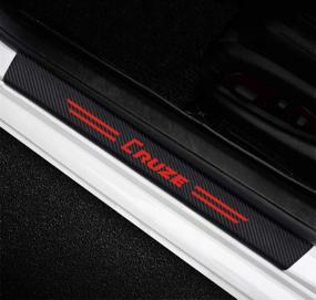 img 3 attached to Enhance and Protect Your Chevrolet Cruze with MAXDOOL 4Pcs Reflective Carbon Fiber Door Sill Protectors (Red)