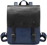 🎒 lxy vegan leather backpack vintage laptop bookbag for men women, blue faux leather backpack purse college school bookbag weekend travel daypack logo