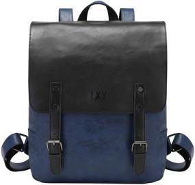 img 4 attached to 🎒 LXY Vegan Leather Backpack Vintage Laptop Bookbag for Men Women, Blue Faux Leather Backpack Purse College School Bookbag Weekend Travel Daypack