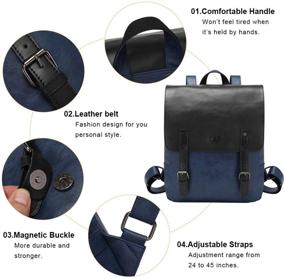 img 1 attached to 🎒 LXY Vegan Leather Backpack Vintage Laptop Bookbag for Men Women, Blue Faux Leather Backpack Purse College School Bookbag Weekend Travel Daypack