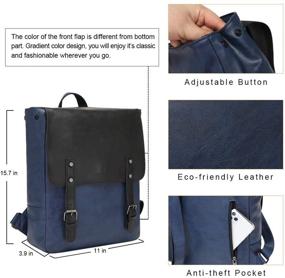 img 2 attached to 🎒 LXY Vegan Leather Backpack Vintage Laptop Bookbag for Men Women, Blue Faux Leather Backpack Purse College School Bookbag Weekend Travel Daypack