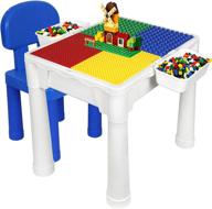 🧸 7-in-1 multi toddler activity table set: building blocks table for kids with chair & 2 hanging storage shelves - compatible with building bricks logo