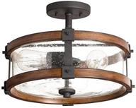 🔦 kichler 38171 distressed semi flush mount light fixture, 3 lights, in black metal and wood логотип