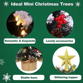 img 2 attached to MCEAST 2-Pack 22 Inch Mini Artificial Christmas Trees with 2 LED String Lights, Tabletop Xmas Tree Set including Tree Toppers, Red Berries, Pinecones, and Stable Burlap Stand - Ideal for Xmas Holiday Party Decorations