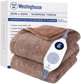 img 4 attached to 🔥 Westinghouse Electric Heated Throw Blanket - Faux Fur Heating Blanket, 6 Heat Settings & 4-Hour Auto Off - Brown, 50x60in