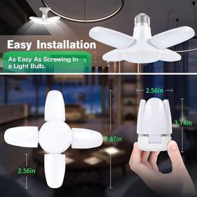 img 3 attached to 2 Pack LED Garage Light 28W E26/E27 4000LM Deformable Ceiling Lights 6500K Daylight White with 4 Adjustable LED Panels - Ideal LED Bulb for Smaller Garages, Attics, Basements, and Workshops