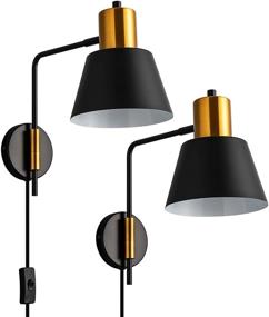 img 4 attached to 💡 Modern Swing Arm Wall Sconce Set of 2 - Rotatable Black Wall Lights with On/Off Cord: Perfect for Bedroom or Living Room