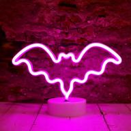 spooky led neon bat lights halloween decorations for bedroom and bar - pink bat shape night lights, battery operated table lamp with holder base логотип