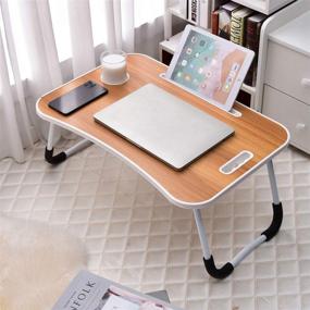 img 2 attached to 🖥️ Portable Laptop Desk Tray Table with Handle – Multifunctional Bed Desk for Reading, Eating, Working, Writing, Gaming, Drawing – Walnut Finish