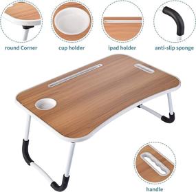 img 3 attached to 🖥️ Portable Laptop Desk Tray Table with Handle – Multifunctional Bed Desk for Reading, Eating, Working, Writing, Gaming, Drawing – Walnut Finish