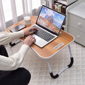 img 1 attached to 🖥️ Portable Laptop Desk Tray Table with Handle – Multifunctional Bed Desk for Reading, Eating, Working, Writing, Gaming, Drawing – Walnut Finish