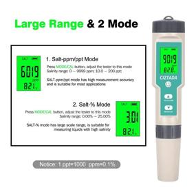 img 2 attached to 🌊 High-Performance Digital Salinity Tester for Salt Water - Advanced Aquarium Salinity Meter with Automatic Temperature Compensation (ATC), IP67 Water-resistant Design, Wide 0-200 PPT Range Multi-Parameter Tester for Seawater, Fish Tank, and Hydroponics