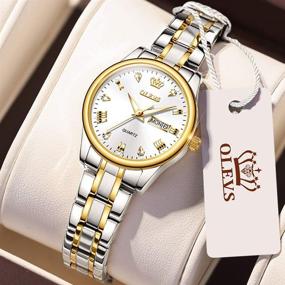 img 3 attached to ⌚ Stainless Steel Waterproof OLEVS Gold Watch for Women with Date Day, Small Face Quartz Analog Ladies Fashion Watches, Gold/Black/White Dial, Female Wristwatch