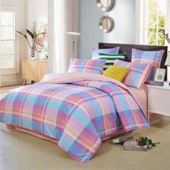 🛏️ softta twin xl size 3-piece boho colorful lattice stripe duvet cover set - 100% egyptian cotton bedding for student girls in pink, red, and orange logo