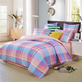 img 4 attached to 🛏️ Softta Twin XL Size 3-Piece Boho Colorful Lattice Stripe Duvet Cover Set - 100% Egyptian Cotton Bedding for Student Girls in Pink, Red, and Orange