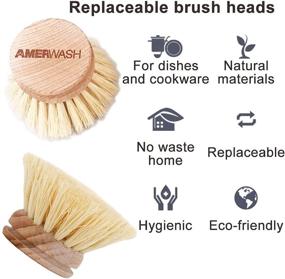 img 3 attached to 🧽 AMERWASH PLUS Classic Dish Brush Replacement Head 2-Pack - Natural Bristle Tampico Fiber for Versatile Cleaning, Kitchen Scrubber