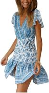 🌸 ael womens floral print bohemian dresses: elegant & trendy short sleeve beach vintage party wrap mini dress with belt logo