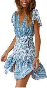 img 4 attached to 🌸 AEL Womens Floral Print Bohemian Dresses: Elegant & Trendy Short Sleeve Beach Vintage Party Wrap Mini Dress with Belt