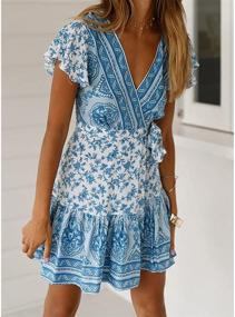 img 3 attached to 🌸 AEL Womens Floral Print Bohemian Dresses: Elegant & Trendy Short Sleeve Beach Vintage Party Wrap Mini Dress with Belt