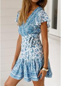 img 2 attached to 🌸 AEL Womens Floral Print Bohemian Dresses: Elegant & Trendy Short Sleeve Beach Vintage Party Wrap Mini Dress with Belt