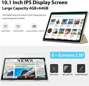 img 3 attached to 📱 Планшет Android 10.0 с диагональю 10 дюймов, поддержкой 5G WiFi, расширяемым хранилищем 128 ГБ, клавиатурой, экраном HD IPS, 4 ГБ оперативной памяти, четырехъядерным процессором 1,6 ГГц, портом Type-C, сертифицированным Google GMS - золотой.
