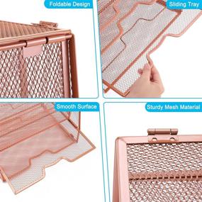 img 2 attached to 🌹 Rose Gold Metal Desk Organizer - Reliatronic Mesh Organizer with 5 Compartments, 4 Horizontal Letter Trays, and 1 Upright Section for Letters, Folders, Files, Documents, and Desk Accessories