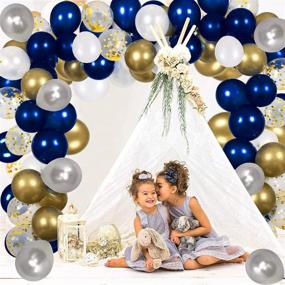 img 4 attached to Navy Blue Balloons Garland Kit: 115pcs White Silver Gold Confetti Balloons Arch Set for Memorable Celebrations