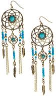 💫 boho chic burnished goldtone & turquoise dream catcher drop earrings by lux accessories logo