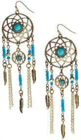 img 4 attached to 💫 Boho Chic Burnished Goldtone & Turquoise Dream Catcher Drop Earrings by Lux Accessories