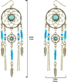 img 3 attached to 💫 Boho Chic Burnished Goldtone & Turquoise Dream Catcher Drop Earrings by Lux Accessories