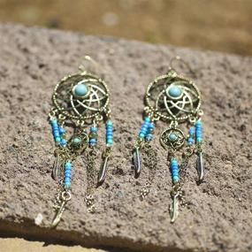 img 1 attached to 💫 Boho Chic Burnished Goldtone & Turquoise Dream Catcher Drop Earrings by Lux Accessories