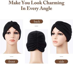 img 2 attached to Stylish Pleated Turban Cap Set for Women - SATINIOR Soft Pre Tied Knot Headwraps, 4 Colors!