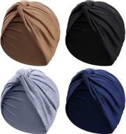 stylish pleated turban cap set for women - satinior soft pre tied knot headwraps, 4 colors! logo