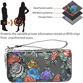 img 1 attached to RFID Blocking Women's Leather Double Zipper Cellphone Wallet Long Purse with Removable Wrist Strap - Colored Rose