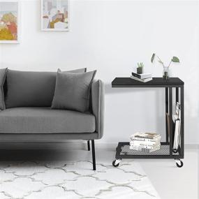 img 2 attached to 🏮 AITTA Side Table with Storage: Industrial C Shaped Sofa Couch End Table for Small Spaces, with Side Bag & Rolling Wheels - Perfect for Living Room and Bedroom, Black