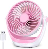 aluan desk fan: powerful airflow, ultra quiet portable table fan, adjustable speed & 360°rotatable head, perfect for home, office, bedroom, table and desktop use - pink logo