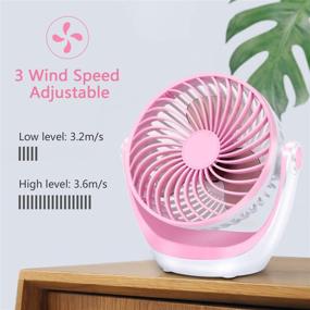 img 3 attached to Aluan Desk Fan: Powerful Airflow, Ultra Quiet Portable Table Fan, Adjustable Speed & 360°Rotatable Head, Perfect for Home, Office, Bedroom, Table and Desktop Use - Pink