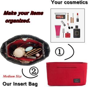img 1 attached to 👜 Felt Insert Bag Organizer for Tote Handbag - Pocket Organizer, Multi-Pocket Handbag Shaper (Red, 9.05'' x 2.75'' x 5.51'')