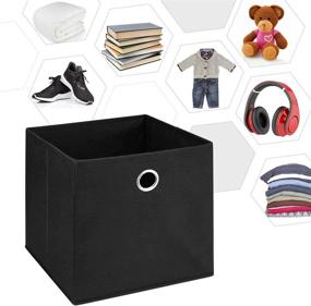 img 1 attached to 📦 I BKGOO Foldable Storage Cube Drawer Bins - Collapsible Fabric Storage Boxes for Organizing Shelf, Nursery, Home Closet - 4 Pack Black 11"x11"x11