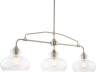 🏡 modern industrial farmhouse/schoolhouse island light - kira home harlow 37.5" 3-light fixture with clear glass shades, adjustable hanging height, brushed nickel finish логотип