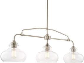 img 3 attached to 🏡 Modern Industrial Farmhouse/Schoolhouse Island Light - Kira Home Harlow 37.5" 3-Light Fixture with Clear Glass Shades, Adjustable Hanging Height, Brushed Nickel Finish