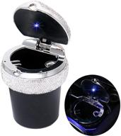🚬 bling car ashtray with blue led light indicator - portable cigarette smokeless cylinder cup holder - ideal car/home/office accessory for women - black logo