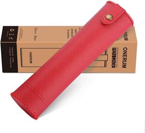 img 4 attached to 🖊️ Red Genuine Leather Pen Holder Pouch Bag for Ballpoint Pens, Pencils, and Ruler