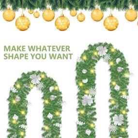 img 3 attached to 🎄 9-Foot Rocinha Christmas Garland with 50 LED Battery-Powered Lights, Festive Ball Ornaments, Snowflakes, and Silver White Berries - Ideal for Mantle, Fireplace, Stairs, and Banister Decoration