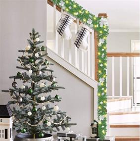 img 1 attached to 🎄 9-Foot Rocinha Christmas Garland with 50 LED Battery-Powered Lights, Festive Ball Ornaments, Snowflakes, and Silver White Berries - Ideal for Mantle, Fireplace, Stairs, and Banister Decoration